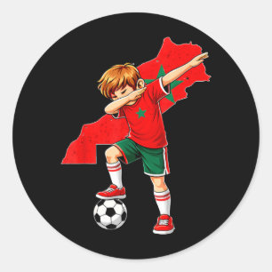 Pegatina Redonda Chico de Marruecos con camiseta de fútbol de Marru