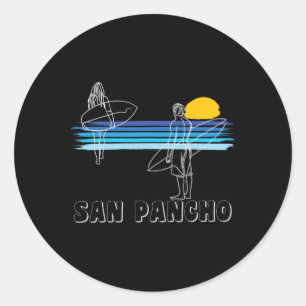 Pegatina Redonda Chico de playa de surf de San Pancho Chica de surf