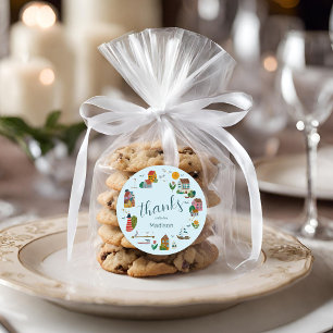 Pegatina Redonda Chico de pueblo costero azul Fiesta de bebé náutic