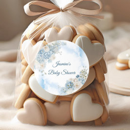 Pegatina Redonda Chico de Rosa Azul Bohemio Baby Shower