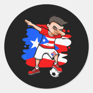 Pegatina Redonda Chico del fútbol haciendo Dabbing Puerto Rico Jers