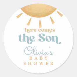 Pegatina Redonda Chico del Sol Retro Baby Shower
