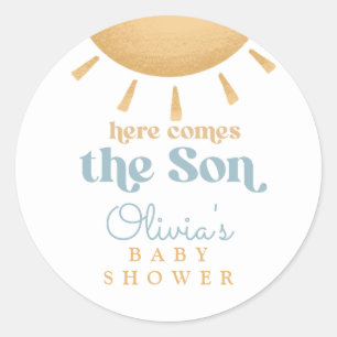Pegatina Redonda Chico del Sol Retro Baby Shower