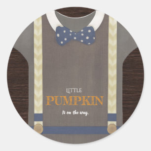 Pegatina Redonda Chico ducha de bebé autum otoño azul burlap bodysu