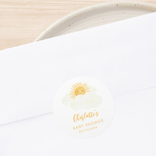 Pegatina Redonda Chico Ducha de Sol Baby Shower