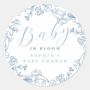 Pegatina Redonda Chico Floral Vintage Bebé en Floración Baby Shower