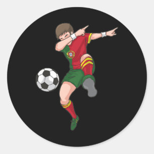 Pegatina Redonda Chico Fútbol Niño Portugal Camiseta de Fútbol Port