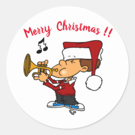 Pegatina Redonda Chico Gracioso En Santa Hat, Navidades De Cuerno Q