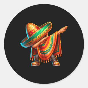 Pegatina Redonda Chico Mexicano Haciendo Dabbing con Poncho Cinco D