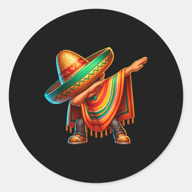 Pegatina Redonda Chico Mexicano Haciendo Dabbing con Poncho Cinco D (Anverso)