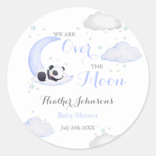 Pegatina Redonda Chico Panda Sobre La Luna Baby Shower