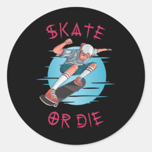 Pegatina Redonda Chico patinador Skate o muere