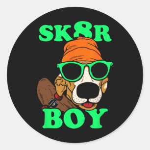 Pegatina Redonda Chico Sk8r - Perro en monopatín Meme divertido 