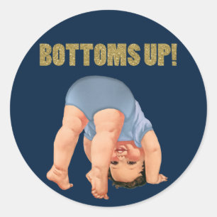 Pegatina Redonda Chicos Baby Shower Bottoms Up