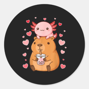 Pegatina Redonda Chicos Chicas Cute Kawaii Axolotl Capybara Bubble 