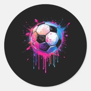 Pegatina Redonda Chicos Chicas Fútbol Impresionante Colorido Fútbol
