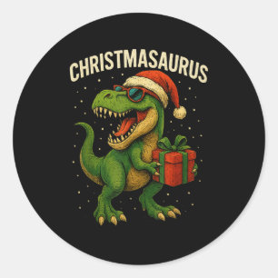 Pegatina Redonda Chicos Christmasaurus Navidad Dinosaurio Dino Fami