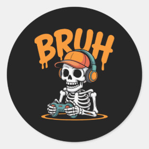 Pegatina Redonda Chicos de Halloween Bruh Niños Jugador Hombres Esq