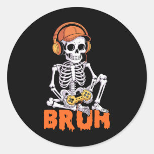 Pegatina Redonda Chicos de Halloween Bruh Niños Jugador Hombres Esq