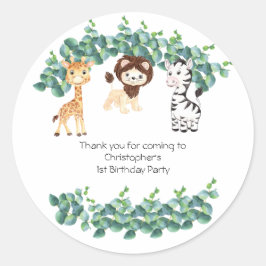 Pegatina Redonda Chicos del Safari de la Jungla 1er Cumpleaños 