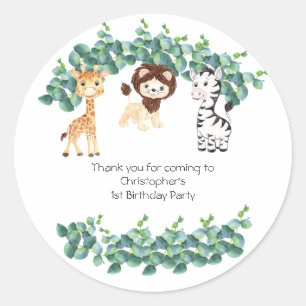 Pegatina Redonda Chicos del Safari de la Jungla 1er Cumpleaños