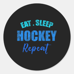 Pegatina Redonda Chicos Divertidos Jugador de Hockey Come Duerme Ho
