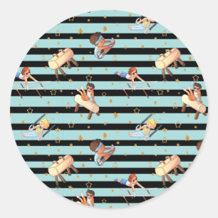 Pegatina Redonda Chicos Gimnasia Anillos Barras Paralelas Pommel Ca