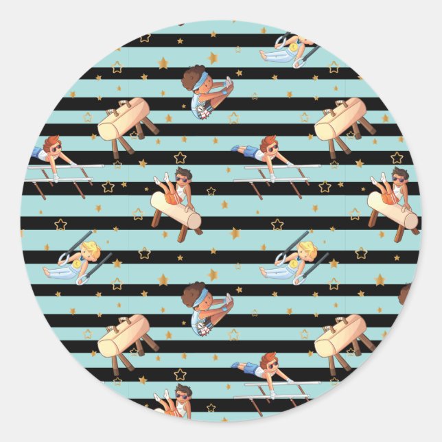 Pegatina Redonda Chicos Gimnasia Anillos Barras Paralelas Pommel Ca (Anverso)