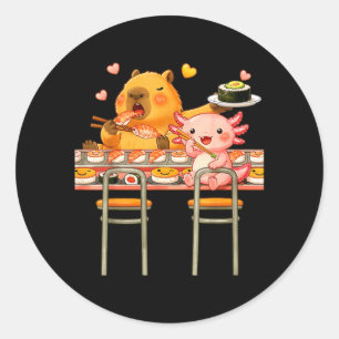 Pegatina Redonda Chicos Kawaii de Sushi de Carpincho y Boba de Ajol