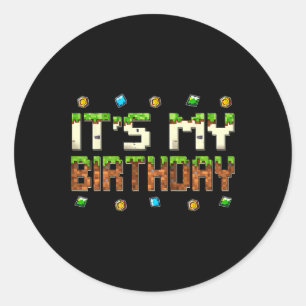 Pegatina Redonda Chicos Niños Es Mi Cumpleaños Videojugador Pixel N