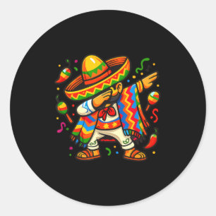 Pegatina Redonda Chicos Poncho Mexicano Dabbing Cinco De Mayo Hombr