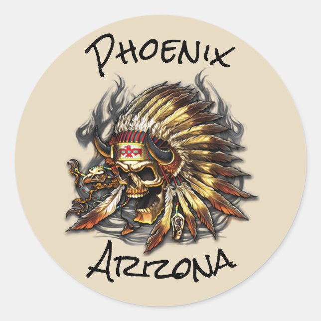 Pegatina Redonda Chief Bones Phoenix Arizona (Anverso)