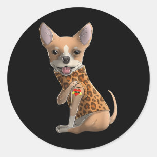 Pegatina Redonda Chihuahua Amo A Mamá Tattoo Camiseta De Perro Dive
