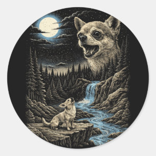 Pegatina Redonda Chihuahua aullando a la luna amante de chihuahua p