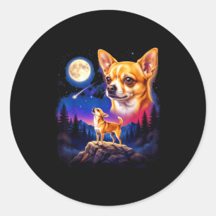Pegatina Redonda Chihuahua aullando a la luna arte vintage de perro