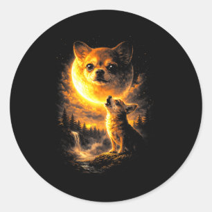 Pegatina Redonda Chihuahua aullando a la luna perro divertido vinta