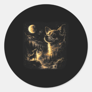 Pegatina Redonda Chihuahua aullando a la luna vintage 90s retro