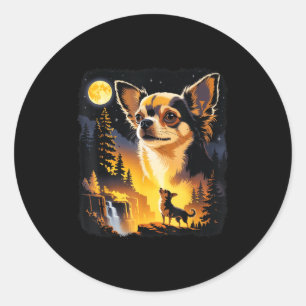 Pegatina Redonda Chihuahua Aullando A La Luna Vintage Divertido Chi
