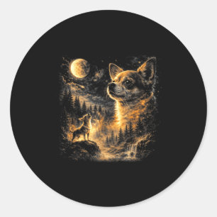 Pegatina Redonda Chihuahua aullando a la luna vintage retro 90s