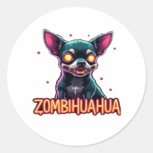 Pegatina Redonda Chihuahua Chi Chichi Chiwawa Zombie Dog Halloween