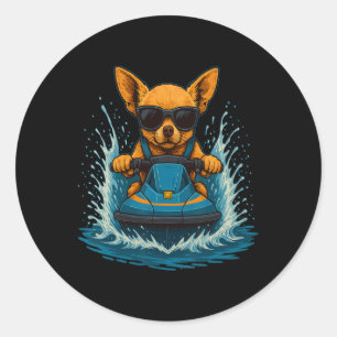 Pegatina Redonda Chihuahua con gafas de sol piloto de moto de agua
