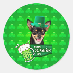 Pegatina Redonda Chihuahua Cuppy Dog St. Patrick's Day Green Clover