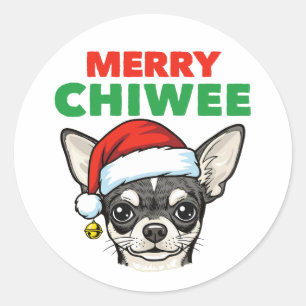 Pegatina Redonda Chihuahua de Navidad