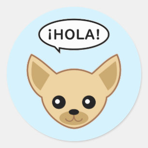 Pegatina Redonda Chihuahua Dice ¡Hola!