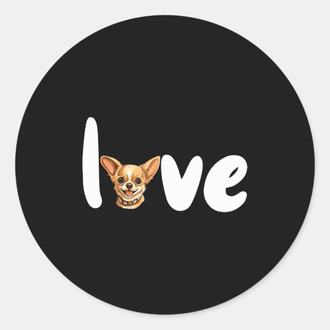 Pegatina Redonda Chihuahua Dog Love For Valentine's Day  (Anverso)
