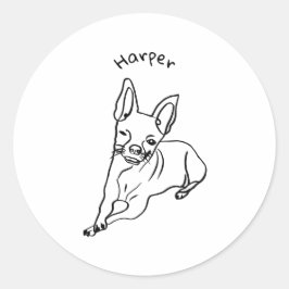 Pegatina Redonda Chihuahua elegante: Decoración de líneas de arte p