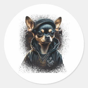 Pegatina Redonda Chihuahua Guay Perro rap Hip-Hop Gangster