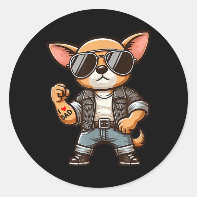 Pegatina Redonda Chihuahua I Love Dad Funny Dog Tattoo (Anverso)