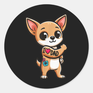 Pegatina Redonda Chihuahua I Love Dad Funny Dog Tattoo _1