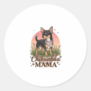 Pegatina Redonda Chihuahua Mama Perro Bandana Floral Rosa_1